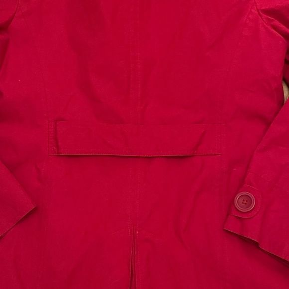 L.L Bean Red Trench Coat with Hood Fully Lined in Citrus 🍊 Pattern Size S - Picture 8 of 14